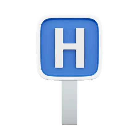 3 D Render Hospital Direction Road Sign On White Background 3 D Rendering Hospital Road Sign Cartoon Icon 3D Icon