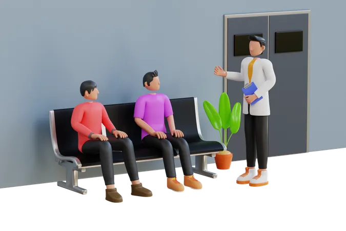 People Sitting On Chair And Waiting Appointment Time In Medical Hospital Queue At The Clinic 3 D Illustration 3D Illustration