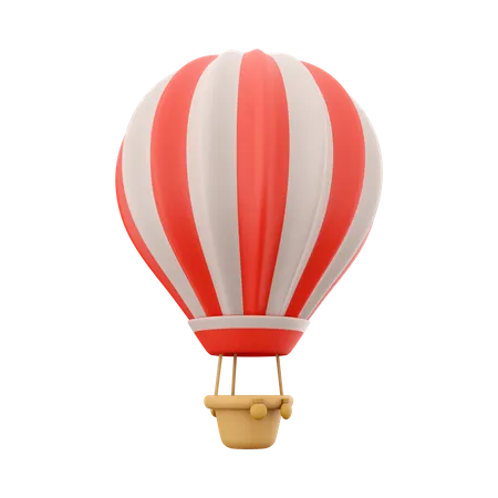 3 D Rendering Hot Air Ballon With Red And White Stripes Icon 3 D Render Aerostat On White Background Icon Hot Air Ballon With Red And White Stripes 3D Icon