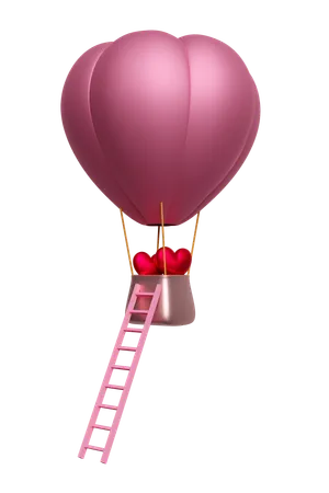 Hot Air Balloon With Heart  3D Icon