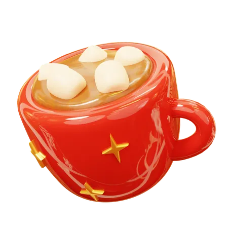 Cute Cartoon 3 D Warm Hot Chocolate Cup With Sweet Marshmallows Happy New Year Decoration Merry Christmas Holiday New Year And Xmas Celebration 3D Icon