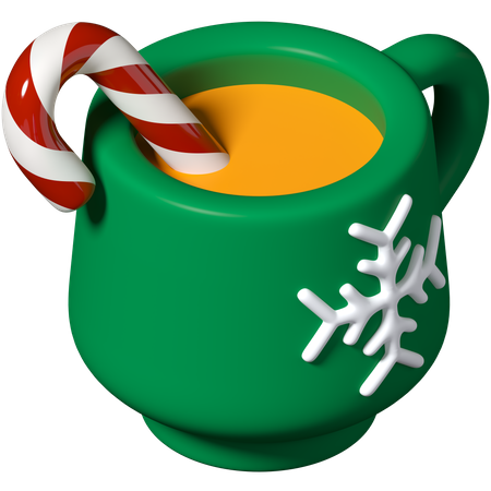 Hot Chocolate in Christmas cup with Candy cane 3D Illustration