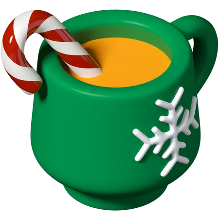 Hot Chocolate in Christmas cup with Candy cane 3D Illustration