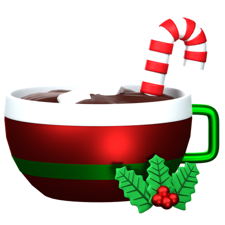 Hot Chocolate With Candy Cane  3D Icon