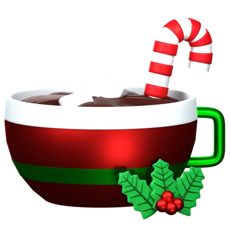 Hot Chocolate With Candy Cane  3D Icon