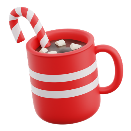Hot Chocolate With Candy Cane 3D Icon