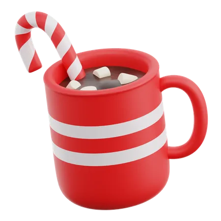 Hot Chocolate With Candy Cane 3D Icon