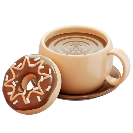 Hot Coffee With Chocolate Donut  3D Icon