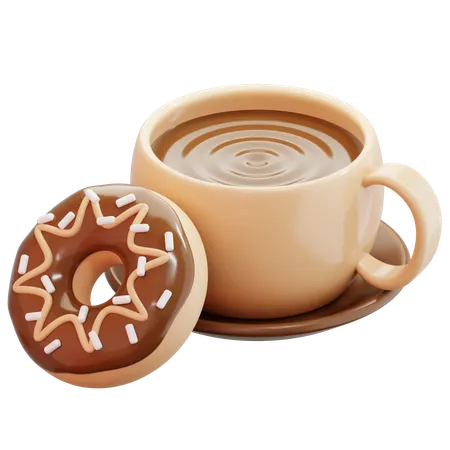 Hot Coffee With Chocolate Donut  3D Icon