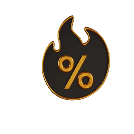 Percent Icon With Fire 3D Icon