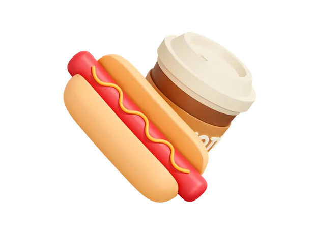 Hot-dog avec du café  3D Icon