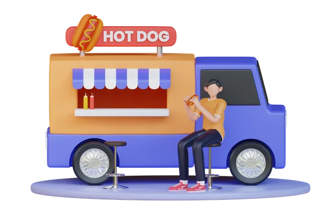 Hot dog food truck  3D Illustration