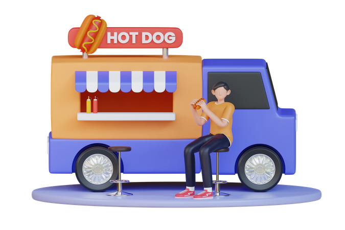 Hot dog food truck  3D Illustration
