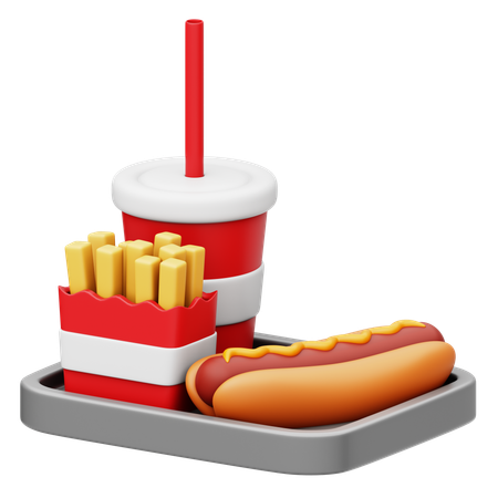 Hot Dog With French Fries and Soft Drink  3D Icon
