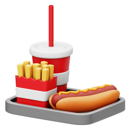 Hot Dog With French Fries and Soft Drink  3D Icon