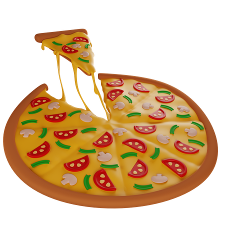 Hot Pizza With Mushrooms With Stretching Cheese  3D Illustration