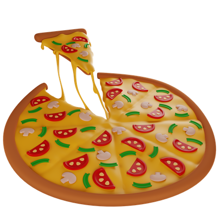 Hot Pizza With Mushrooms With Stretching Cheese 3D Illustration