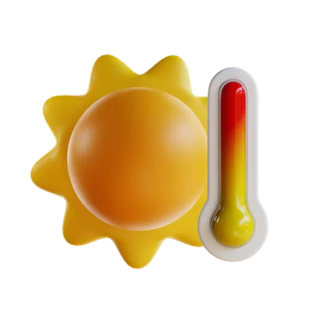 Hot Thermometer With Sun  3D Icon