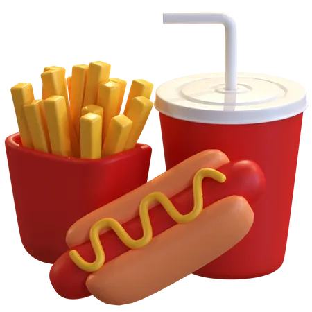Hot dog con refresco  3D Illustration