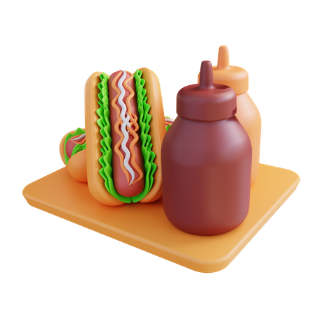 Hot-dog et sauces  3D Icon