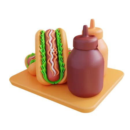 Hot-dog et sauces  3D Icon