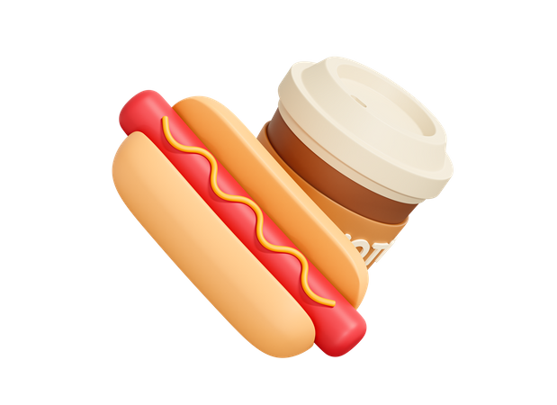 Hotdog With Coffee  3D Icon