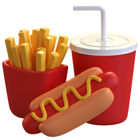 Hotdog With Soft Drink 3D Illustration