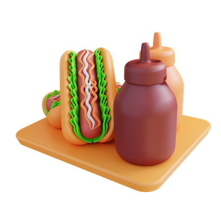 Hot dog y salsas  3D Icon
