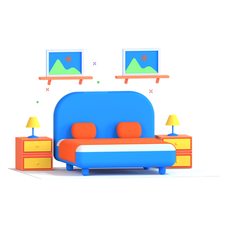 Hotel Bed Room  3D Illustration