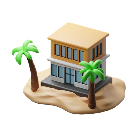 Hotel Building On Beach  3D Icon