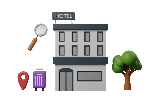 Hotel Location  3D Illustration