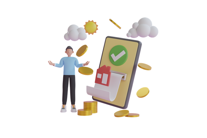 House bill payment transaction on app  3D Icon