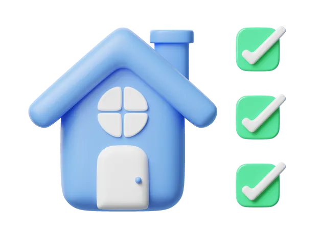3 D Blue House Checklist Inspection Icon Home Model Check Box Floating On Transparent Business About Investment Home Inspection Concept Mockup Cartoon Icon Minimal Style 3 D Render Illustration 3D Icon