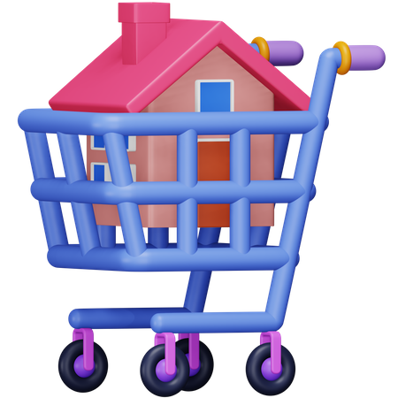 House In Shopping Trolley  3D Icon