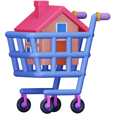 House In Shopping Trolley  3D Icon