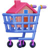 3d house in shopping trolley emoji