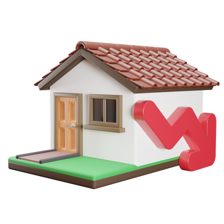 House Property Decreasing Investment  3D Icon