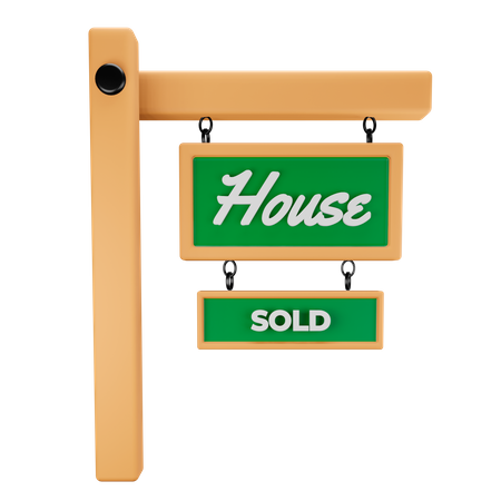 House sold wooden banner  3D Illustration