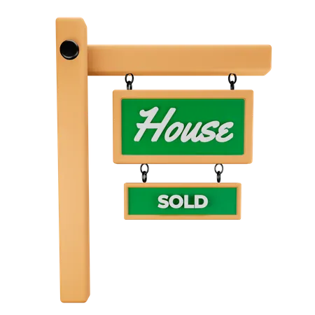 House sold wooden banner  3D Illustration