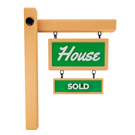 House sold wooden banner 3D Illustration