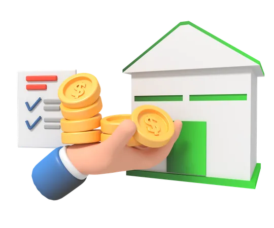 House With Hand Holding Money  3D Icon