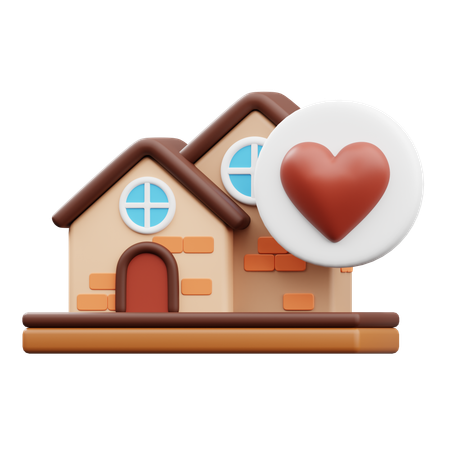 ハートアイコンのある家  3D Icon