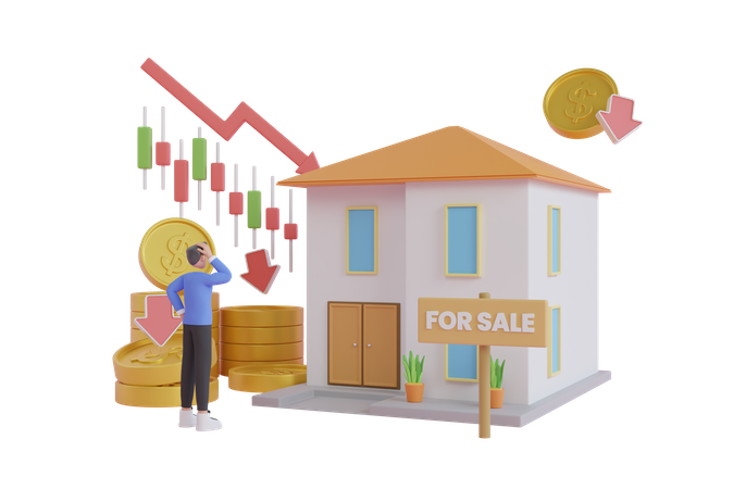 Houses going for sale due to economic recession  3D Illustration