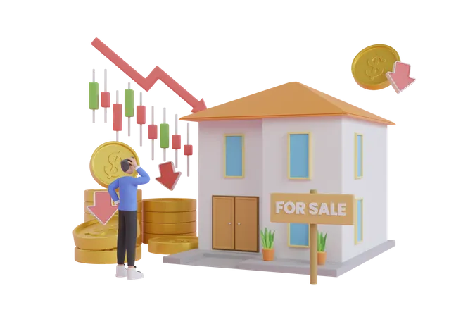 Houses going for sale due to economic recession  3D Illustration