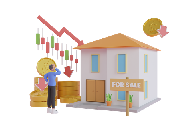 Houses going for sale due to economic recession 3D Illustration