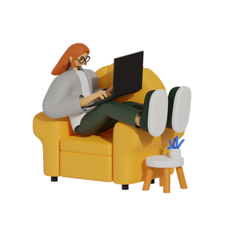 Schön sitzen: Ein Leitfaden für produktives Arbeiten auf dem Sofa  3D Illustration