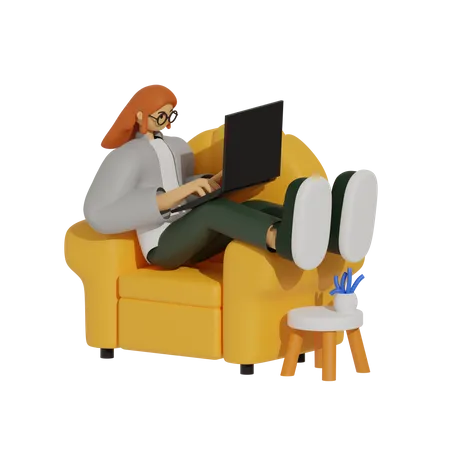 Schön sitzen: Ein Leitfaden für produktives Arbeiten auf dem Sofa  3D Illustration