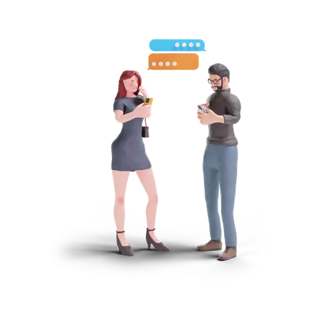 Hübsche Frau im Chat mit Mann am Telefon  3D Illustration
