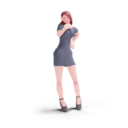 Hübsche Frau im Partykleid gibt Pose  3D Illustration