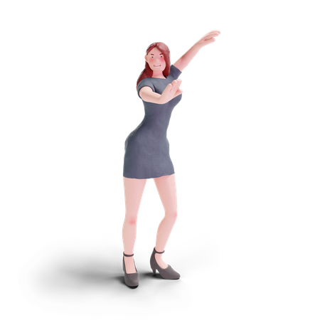 Hübsche Frau tanzt im Partykleid  3D Illustration